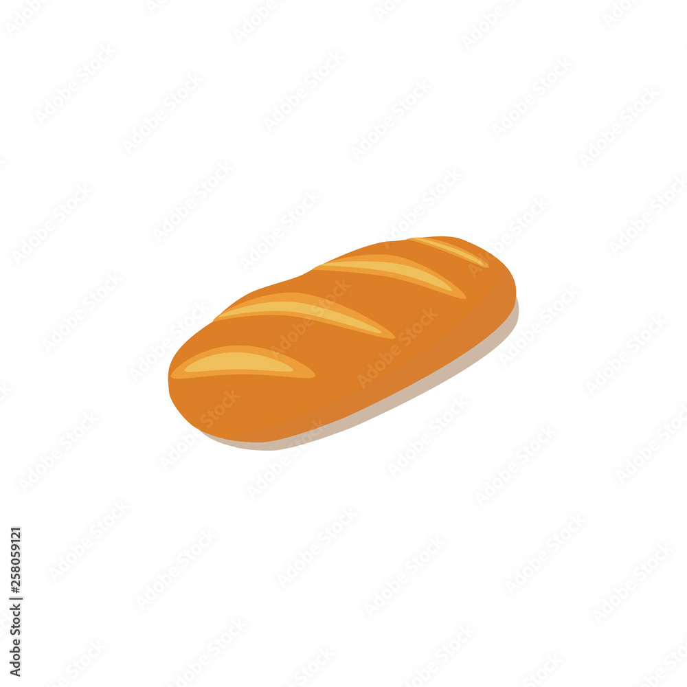 Image of long loaf, icon. Fresh bread. Vector illustration isolated white background. Image of long loaf, icon. Fresh bread. Vector illustration isolated white background.