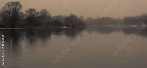 Beautiful color tones of the coastal zone of the Voronezh river in the initial period of spring.