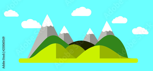 Nature with mountains, rivers And beautiful sky vector illustration