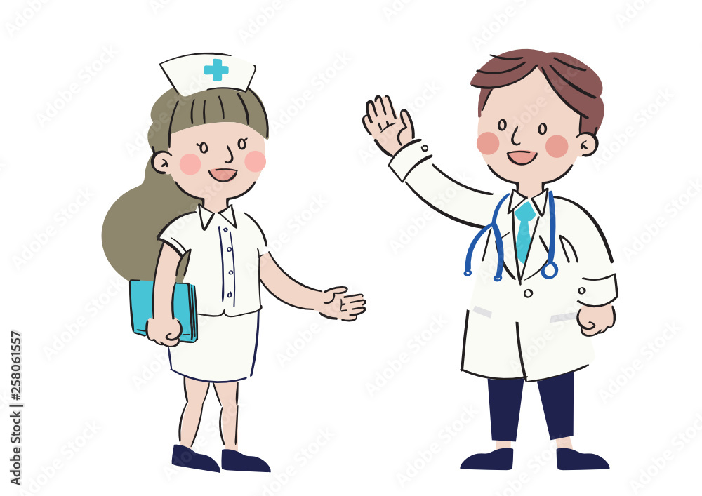 hand drawn doctor and nurse character in uniform hand drawn doctor and nurse character in uniform