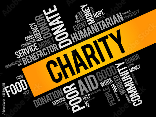 Charity word cloud collage, business concept background
