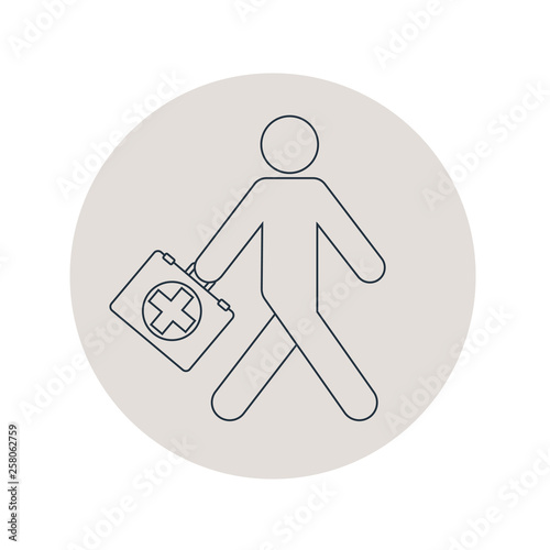 Icono plano lineal asistencia sanitaria en círculo color gris