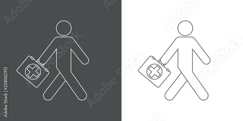 Icono plano lineal asistencia sanitaria en gris y blanco