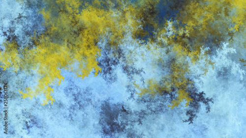 Abstract blue and yellow fantastic clouds. Colorful fractal background. Digital art. 3d rendering. © Klavdiya Krinichnaya