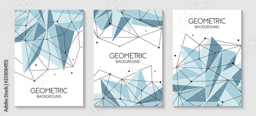 Polygonal abstract futuristic template, low poly sign on white background. Vector lines, dots and triangle shapes, connecting network. Brochure template, cover layout, magazine, flyer design.