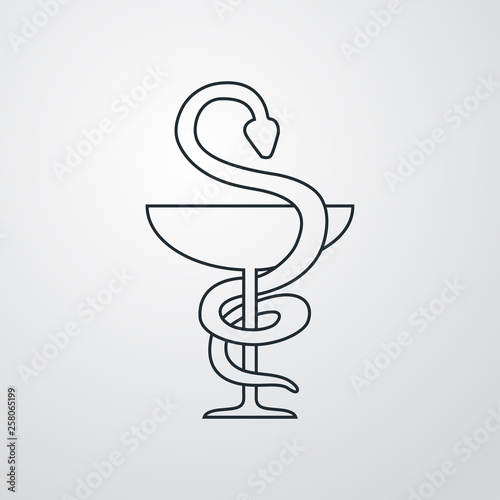 Icono plano lineal serpiente y copa en fondo gris