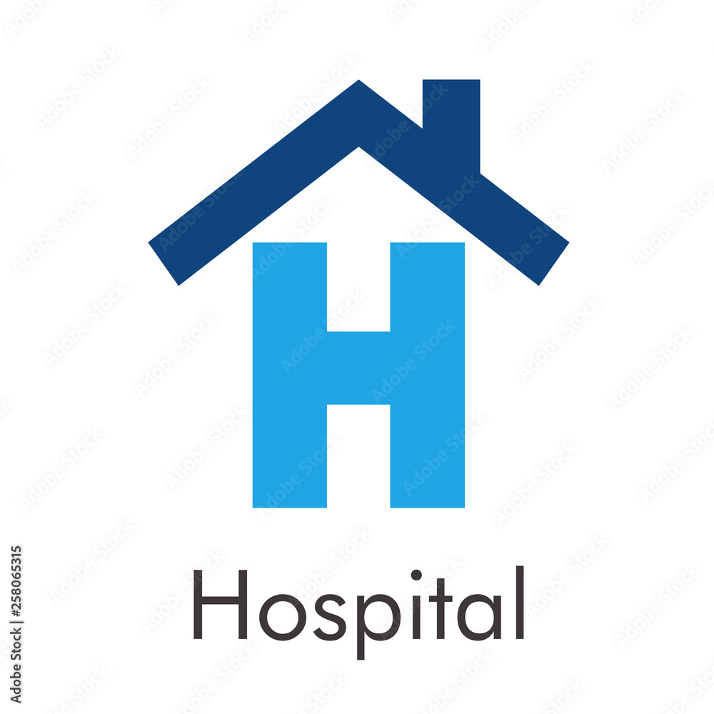 Logotipo abstracto Hospital con letra H con tejado en color azul Logotipo abstracto Hospital con letra H con tejado en color azul