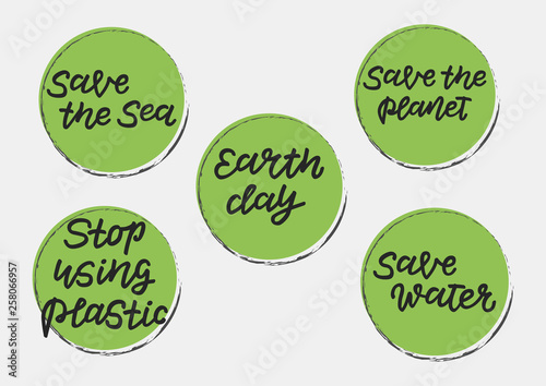Save the planet hand drawn lettering set