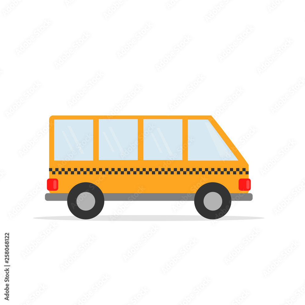 The taxi van. Work car yellow. Vector graphics in flat style.