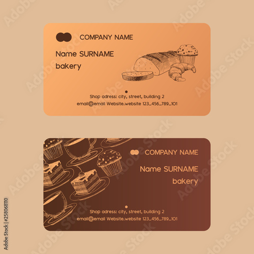 Cafe menu vector business card sweet desserts chocolate cupcake cheesecake and fast food icecream in restaurant illustration backdrop set muffin baked bread retro sketch business-card background