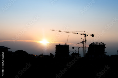 Construction crane and construction site.