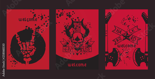 Heavy metal pattern vector rock music design musical festival event concert skull tattoo background illustration backdrop set wallpaper