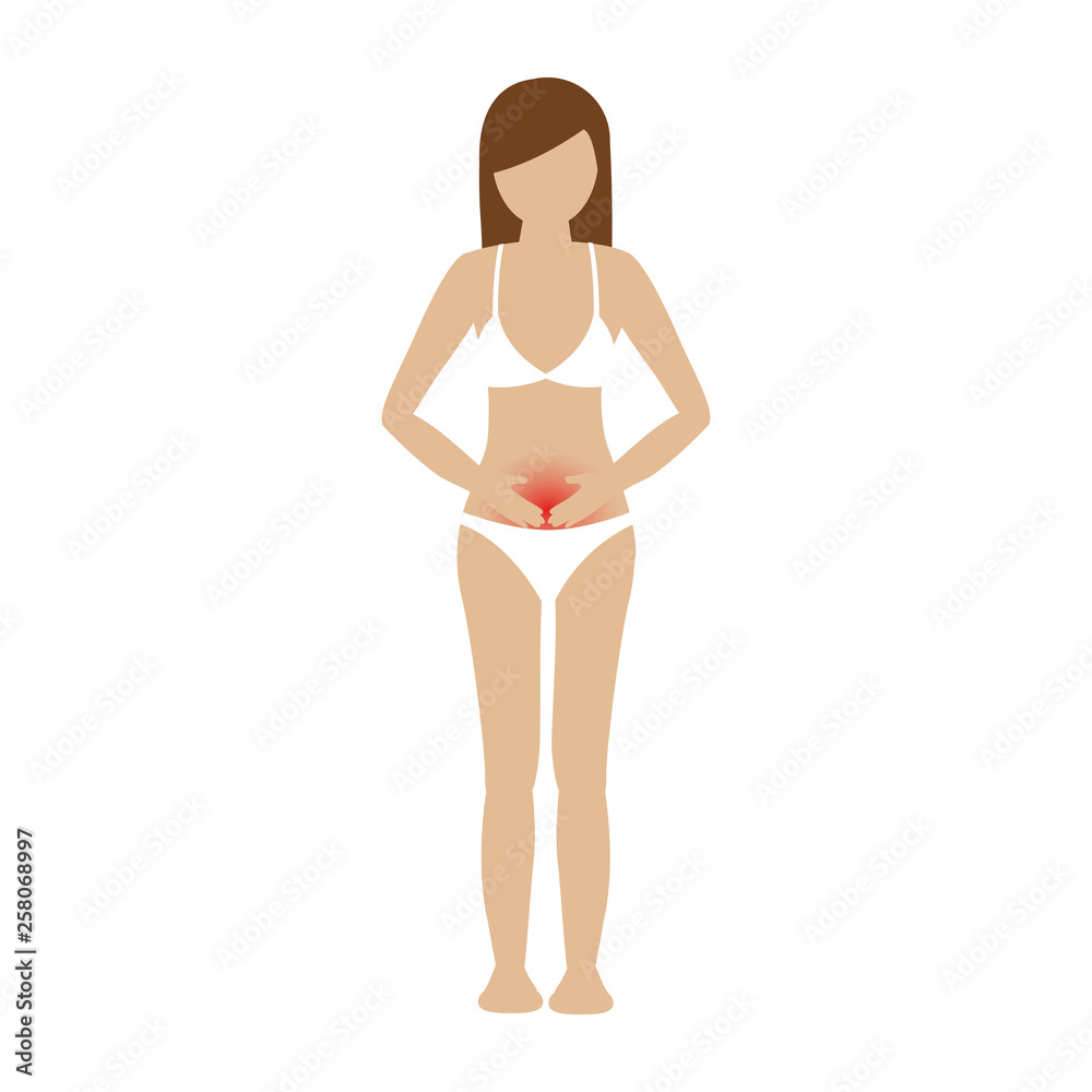 young woman with abdominal pains isolated on white background vector illustration EPS10 young woman with abdominal pains isolated on white background vector illustration EPS10