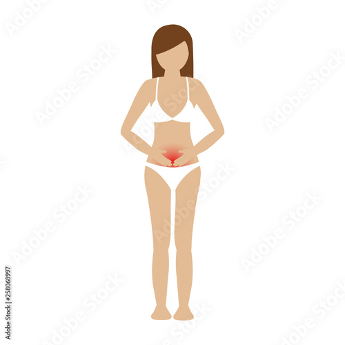 young woman with abdominal pains isolated on white background vector illustration EPS10