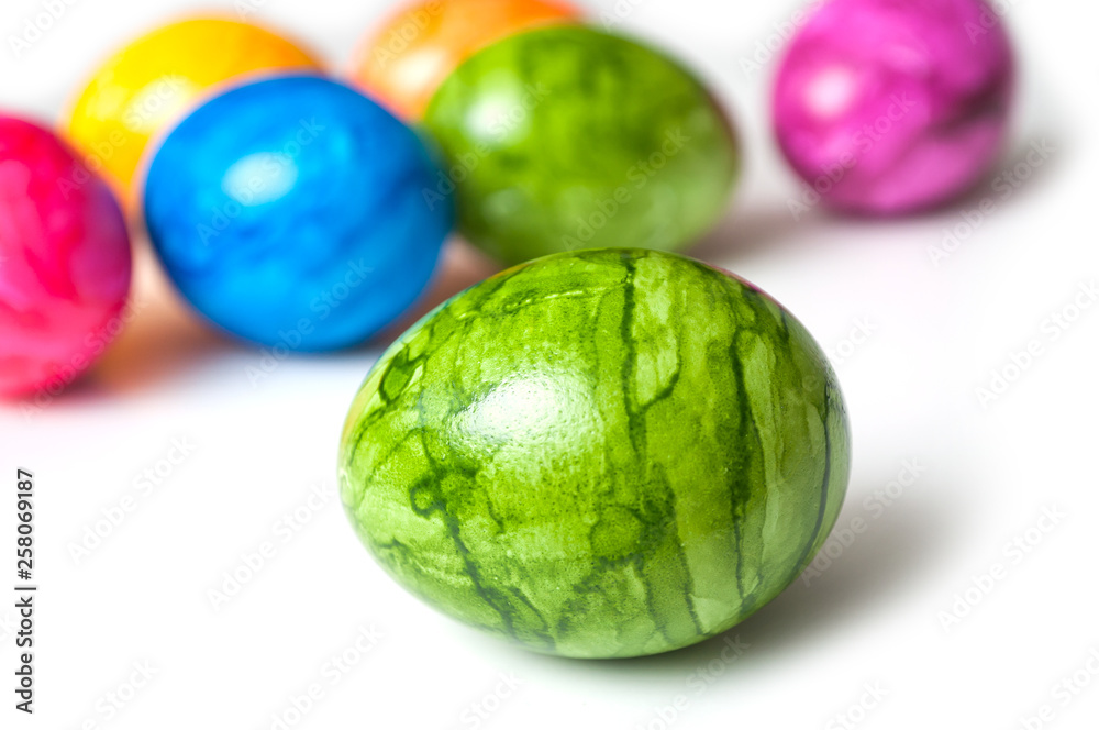 closeup of decorative painted easter eggs on white background closeup of decorative painted easter eggs on white background