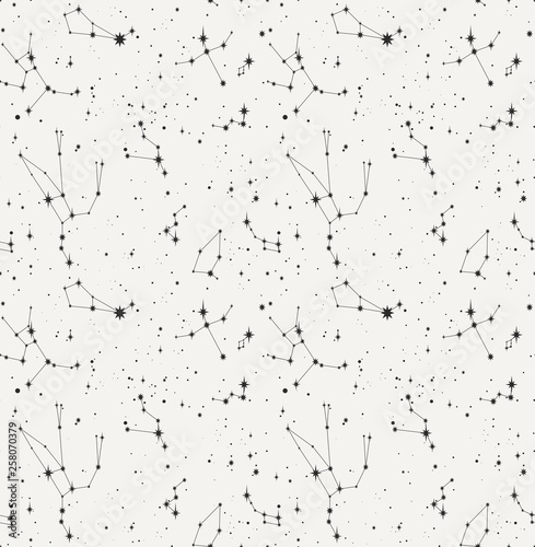 star constellation black and white seamless vector pattern