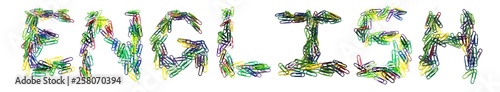Obraz na płótnie Word english made from color paper clips on a white isolated background w salonie
