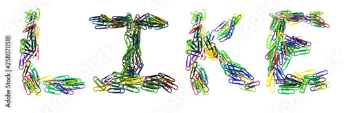 Obraz na płótnie Word like made from color paper clips on a white isolated background w salonie