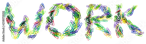 Obraz na płótnie Word work made from color paper clips on a white isolated background w salonie