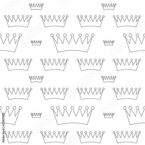 white seamless pattern with black crown. vector