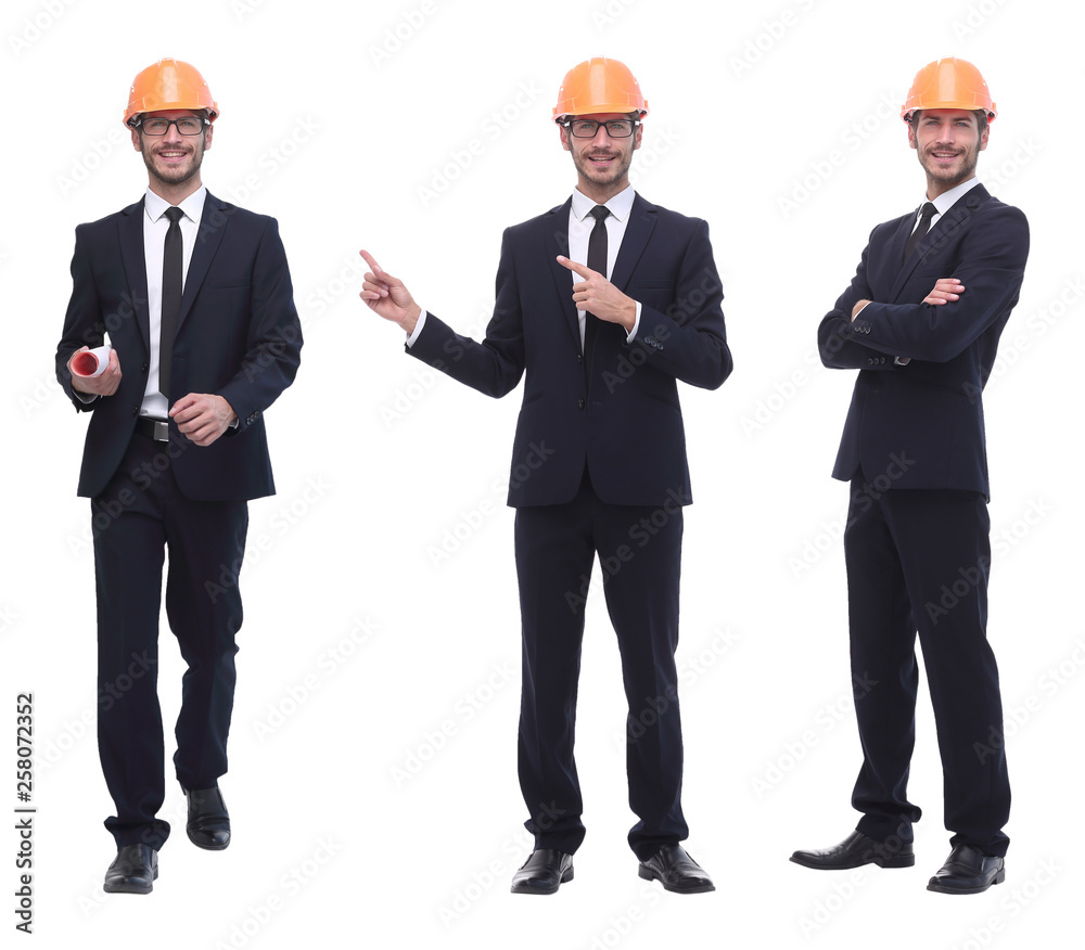 in full growth .successful architect engineer in orange helmet. in full growth .successful architect engineer in orange helmet.