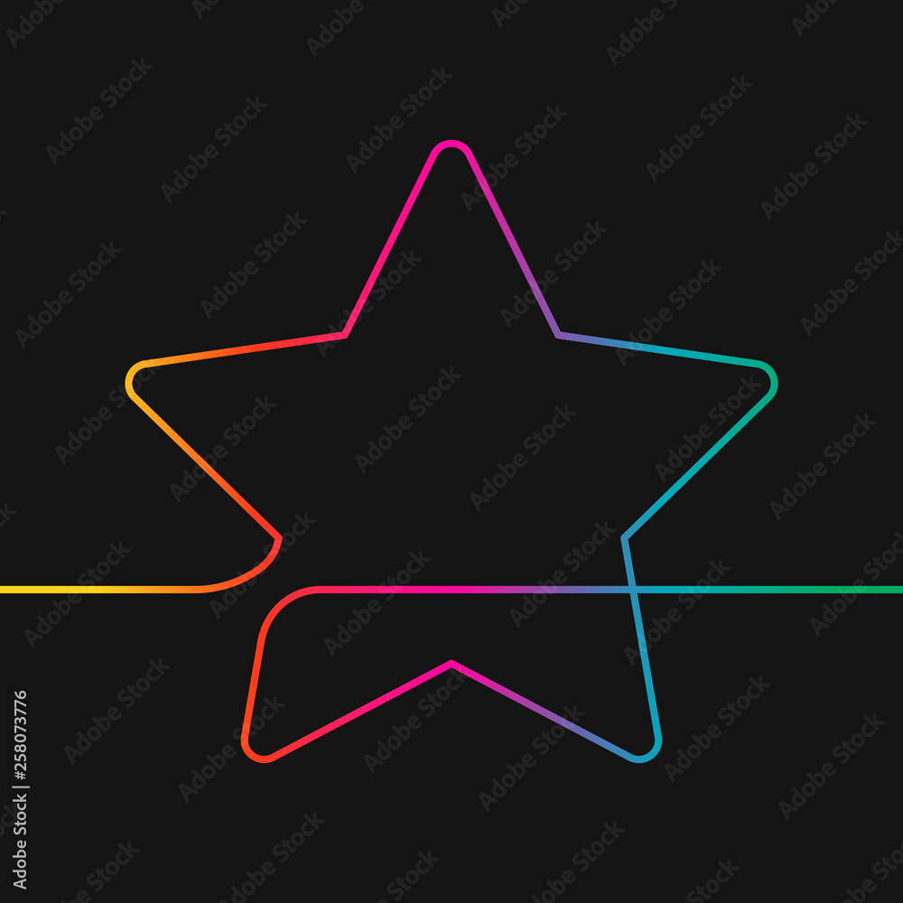 Continuous line drawing of star, Rainbow colors on black background vector minimalistic linear illustration made of continuous line Continuous line drawing of star, Rainbow colors on black background vector minimalistic linear illustration made of continuous line