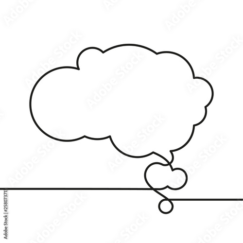 Continuous line drawing of thought bubble, Black and white minimalistic linear illustration made of one line