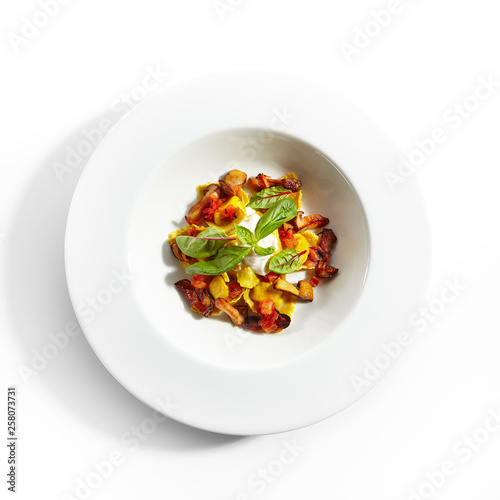 Stuffed Tortellini Pasta with Crab Meat Top View Isolated