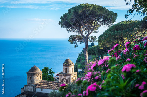 Sightseeing Villa Rufolo and it's gardens in Ravello mountaintop setting on Italy's most beautiful coastline, Ravello, Italy