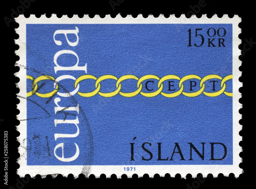Stamp issued in Iceland shows EUROPA - C.E.P.T. Chain, circa 1971.