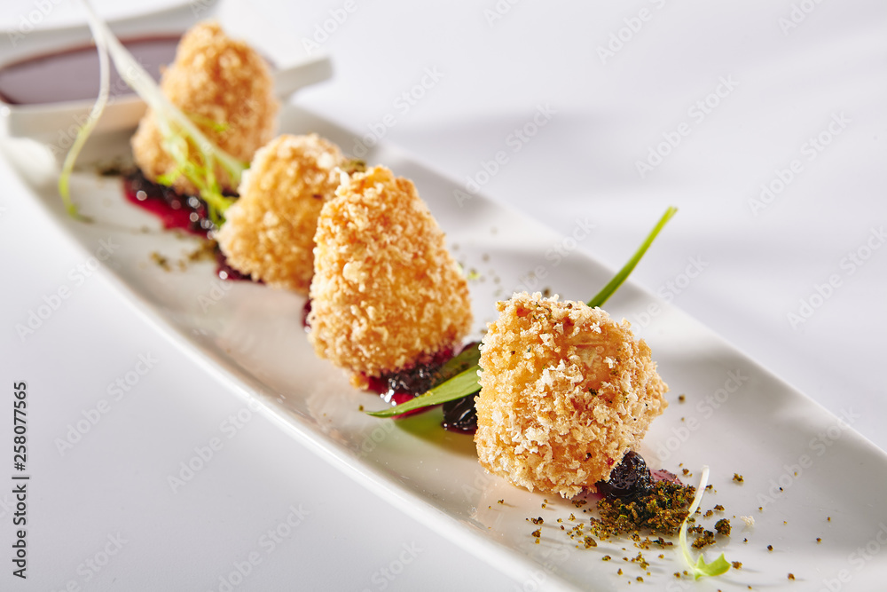 Hot Appetizers of Deep Fried Camembert with Sweet Jam Hot Appetizers of Deep Fried Camembert with Sweet Jam