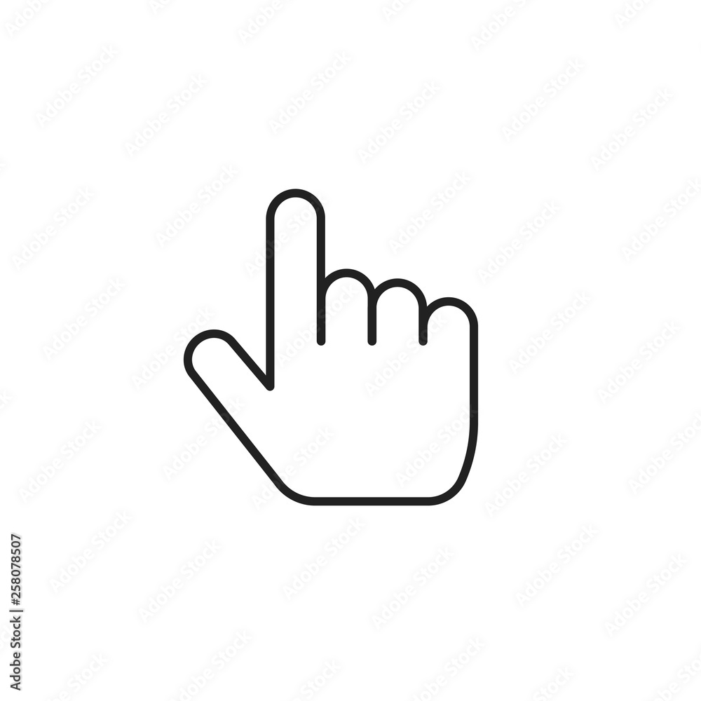 Pointer finger icon vector symbol, thin line outline index thumb isolated clipart Pointer finger icon vector symbol, thin line outline index thumb isolated clipart