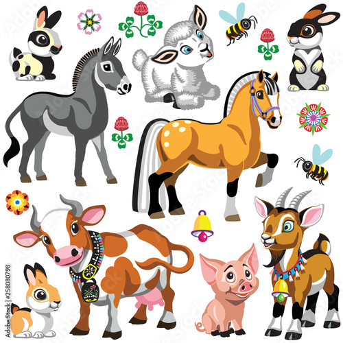 set of cartoon farm animals . Collection for baby and little kid. Vector illustrations isolated on white
