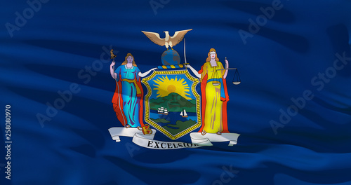 Close up shot of wavy New York state flag