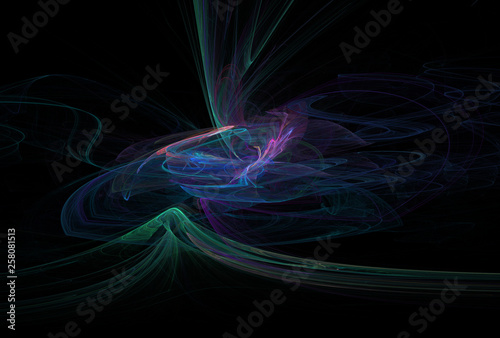 Abstract scientific 3d explosion illustration. Strong emission of energy. Concept research in the field of nuclear energy.