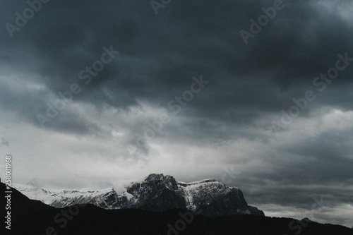 Snowy mountains in the clouds