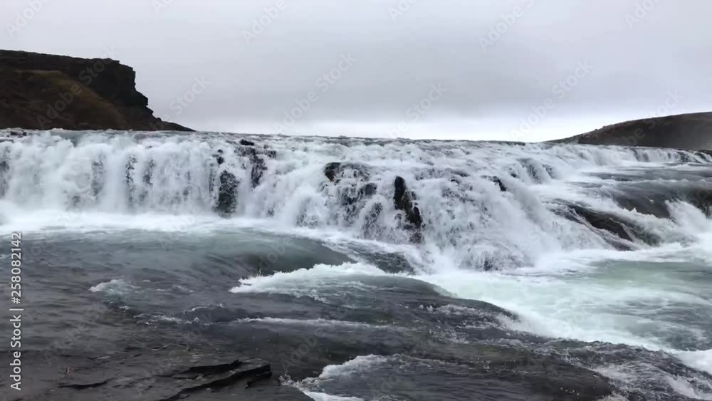 Front View of Spectacular Gullfoss Waterfall, Iceland.