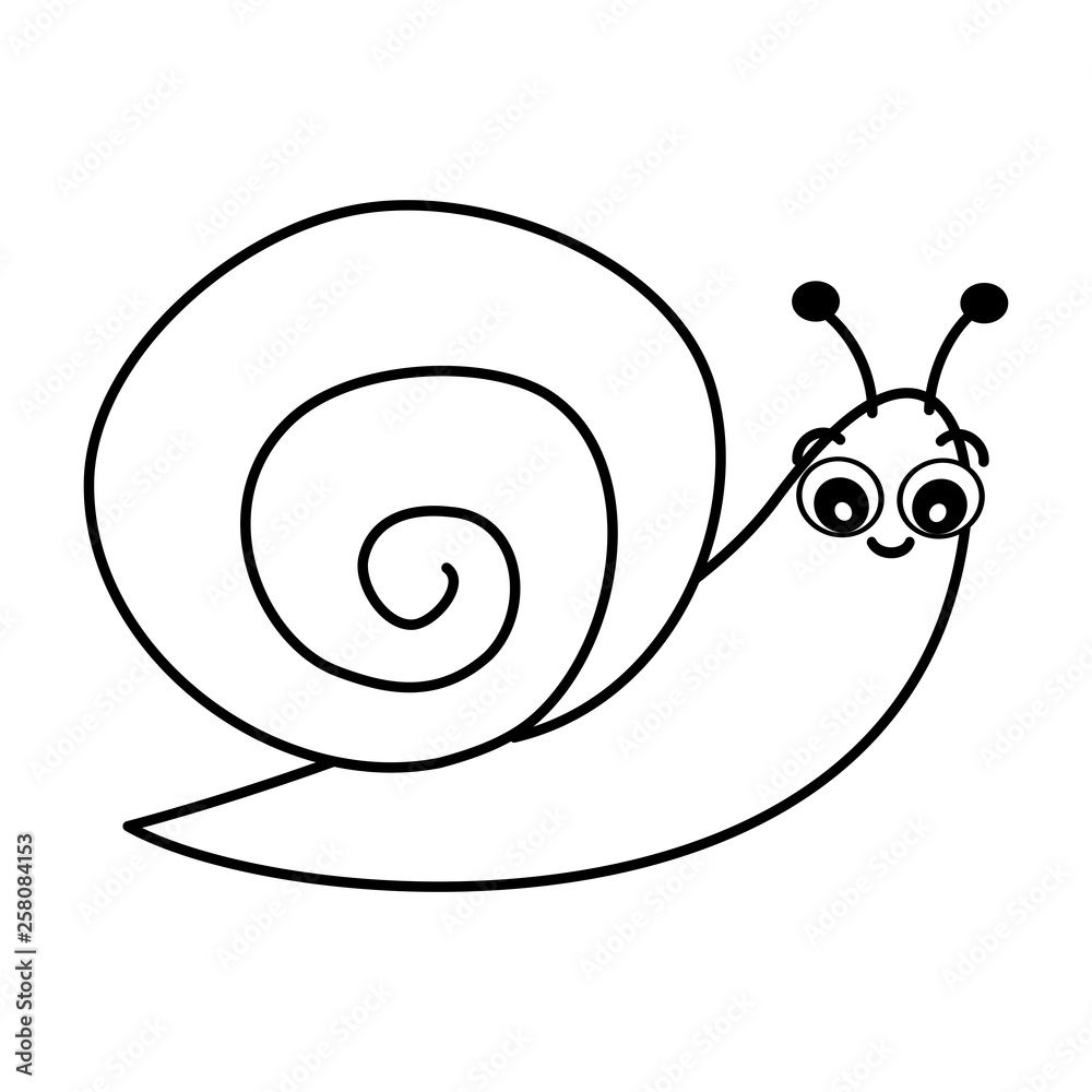 cute cartoon black and white snail vector illustration for coloring art ...