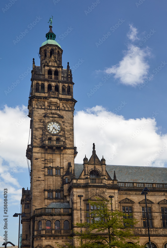 The clock tower of the Sheffield Town Hall. Sheffield. England