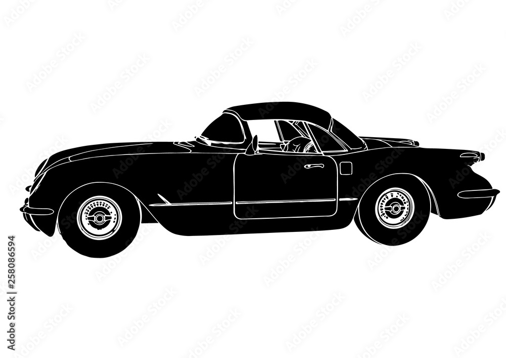 silhouette sports retro car vector