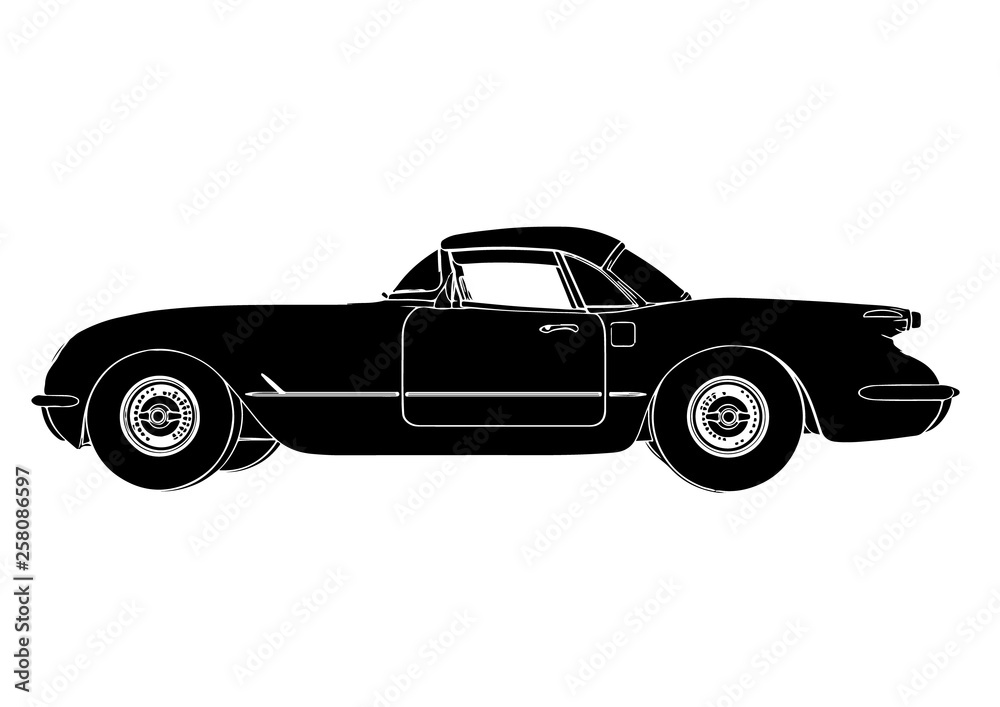 silhouette sports retro car vector