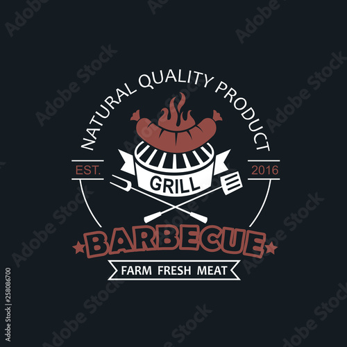 barbecue grill emblem for restaurant menu isolated on dark background
