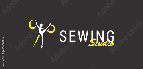Logo silhouette ballerina and scissors, sewing studio