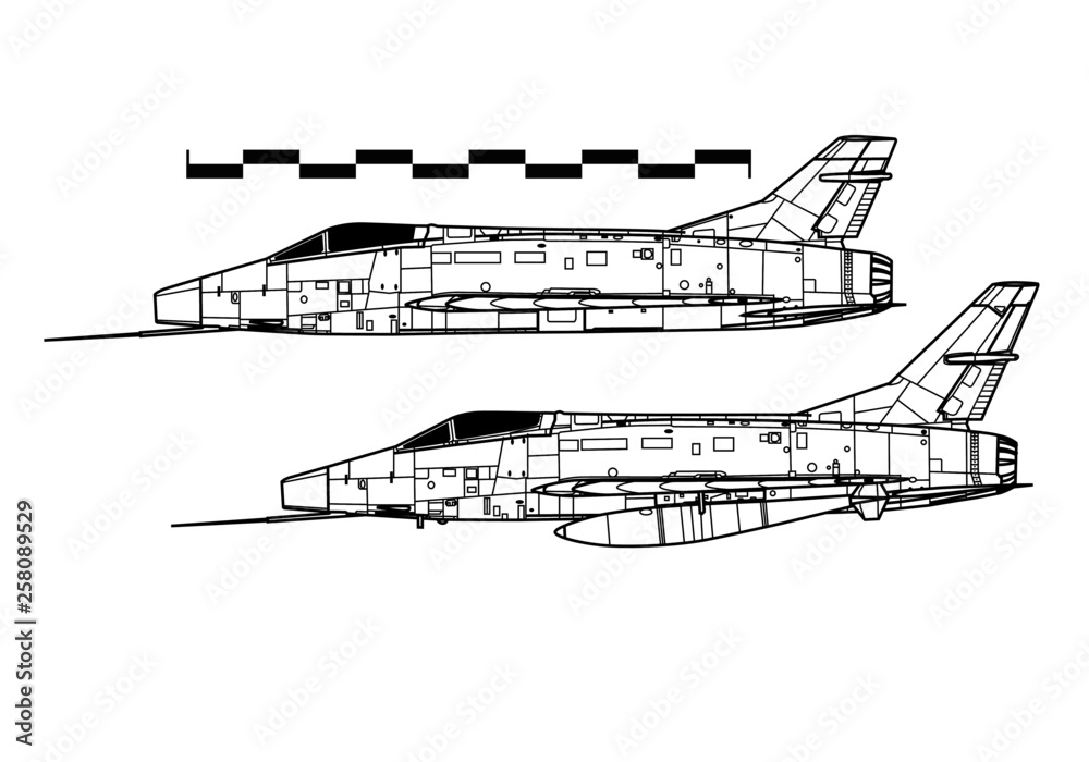 North American F-100 SUPER SABRE. Outline drawing Stock Vector | Adobe ...