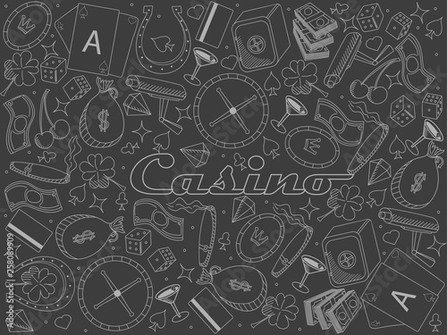 Casino piece of chalk line art design raster illustration