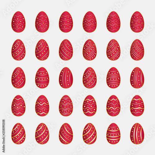 Icons set of red Easter eggs