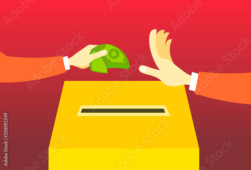 Hand giving dollar banknote voter rejecting money