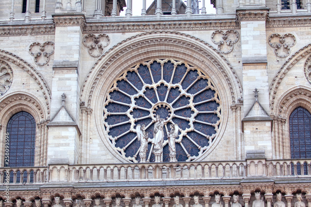 architecture details of Notre Dame de Paris cathedral