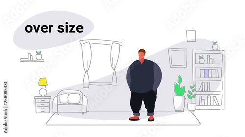 abdomen fat overweight man fatty guy obesity over size concept unhealthy lifestyle modern living room interior full length sketch doodle horizontal