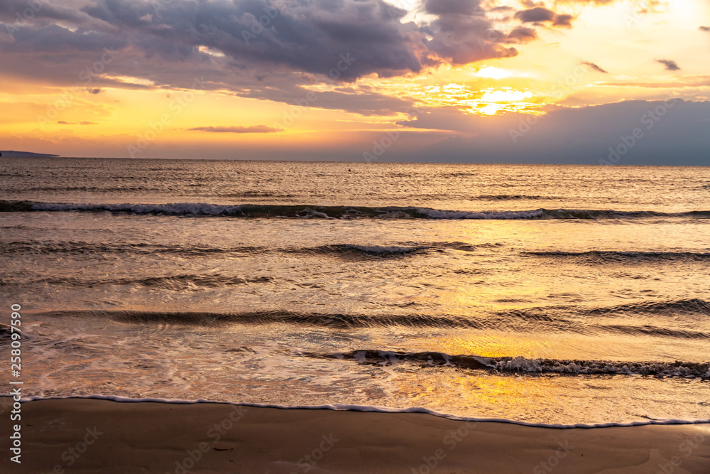 Sunrise at  Phinikoudes Beach in Larnaca, Cyprus. 